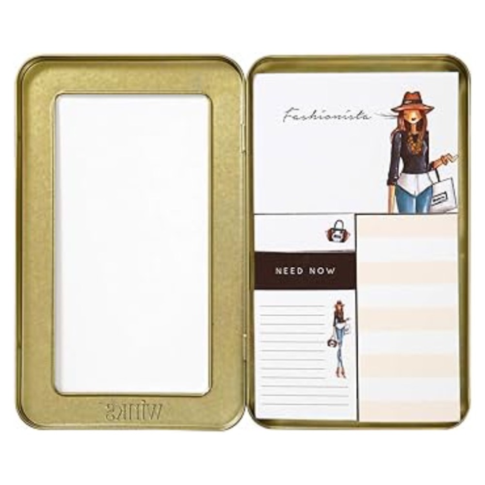 Gold Metal Storage Tin with Fashionista Sticky Notes